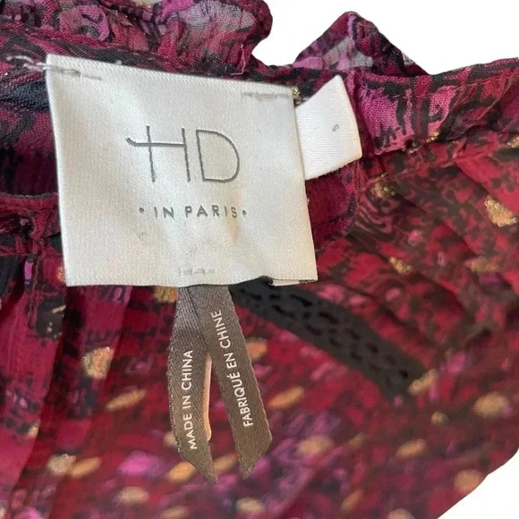 HD in Paris Anthropologie Sheer Long Sleeve Blouse Metallic Lace - Picture 7 of 8